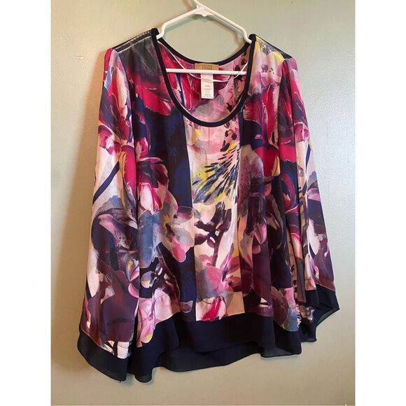 Valerie Stevens Floral Scoop Neck Chiffon Type Long Sleeve Top Size XL NWOT - Picture 2 of 5